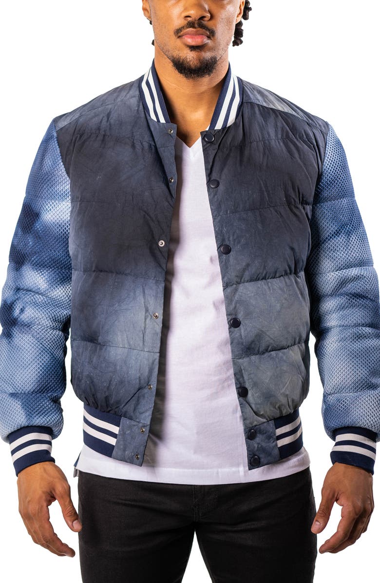 Maceoo Ocean Sky Blue Quilted Bomber Jacket, Main, color, Blue