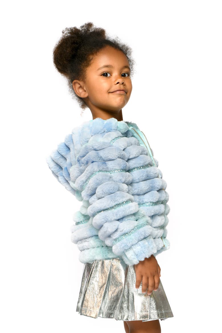 Kids' Faux Fur Hoodie Jacket, Alternate, color, AQUA MULTI