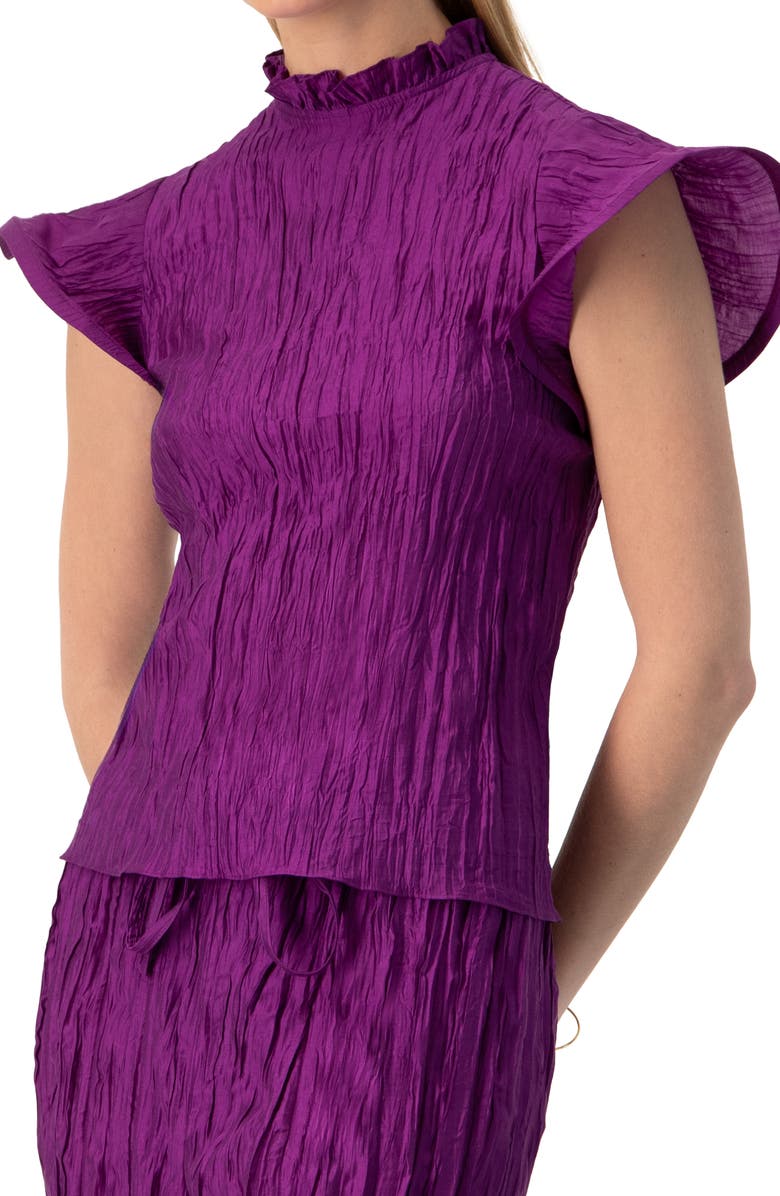 IVONNE Straight Blouse with Ruffle Short Sleeves, Alternate, color, Purple