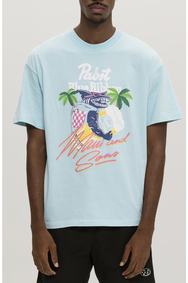 x Pabst Blue Ribbon Shark Graphic T-Shirt, Main, color, LIGHT BLUE