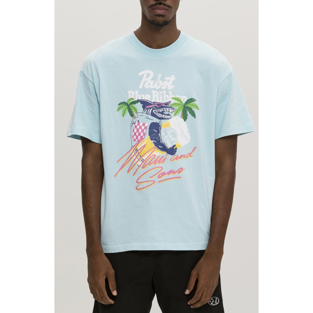 Maui And Sons Maui & Sons X Pabst Blue Ribbon Shark Graphic T-shirt In Blue