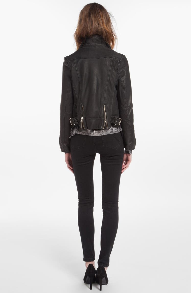 maje 'Dobbie' Quilted Front Leather Moto Jacket, Alternate, color, 