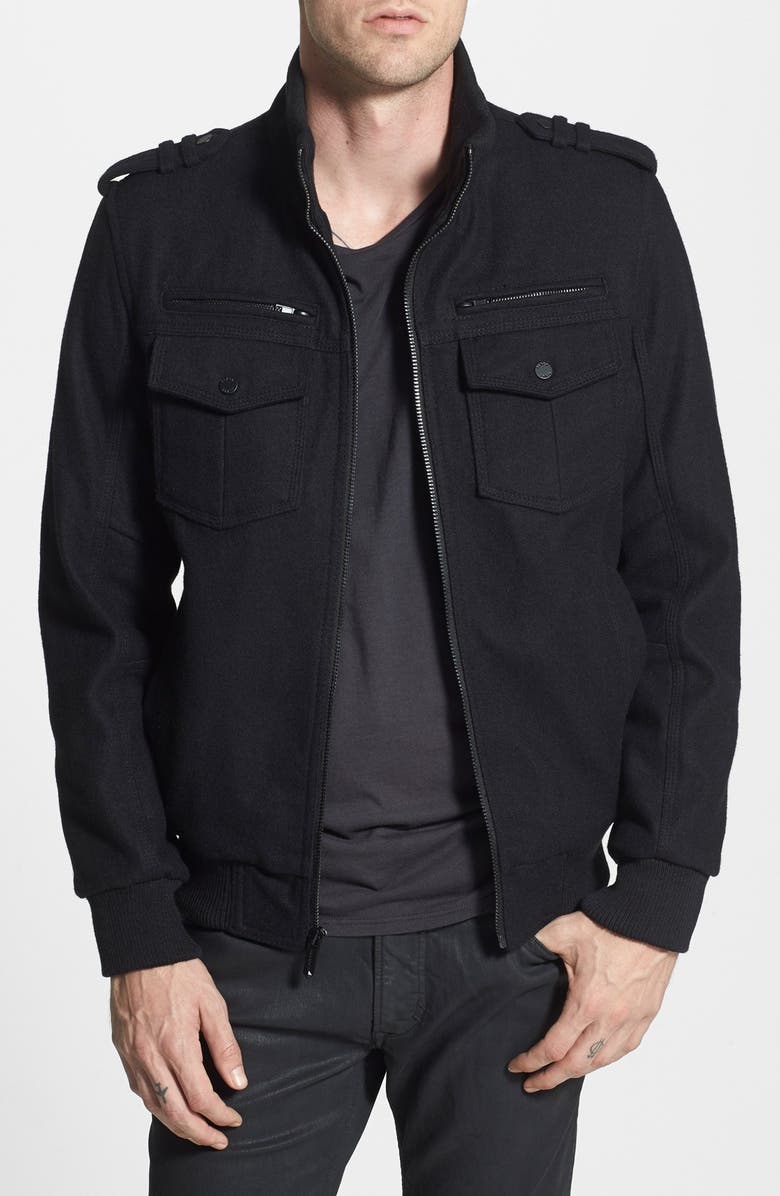 Black Rivet Wool Blend Bomber Jacket, Main, color, 