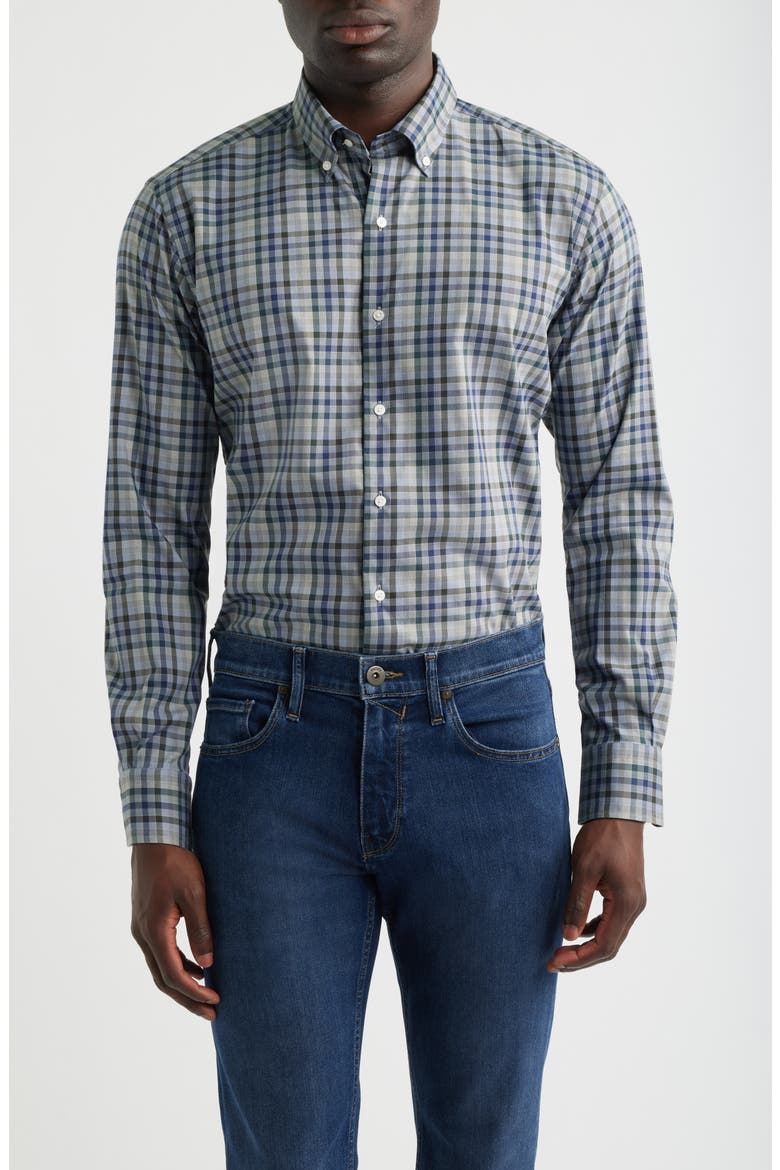 Swope Plaid Performance Twill Button-Down Shirt, Main, color, DARK OLIVE