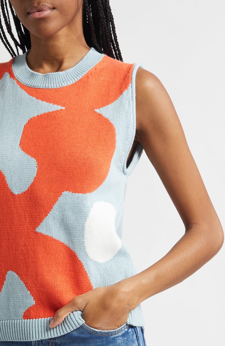 Marimekko Pomppikoot Keidas Sleeveless Cotton Sweater, Alternate, color, Dark Orange Light Blue