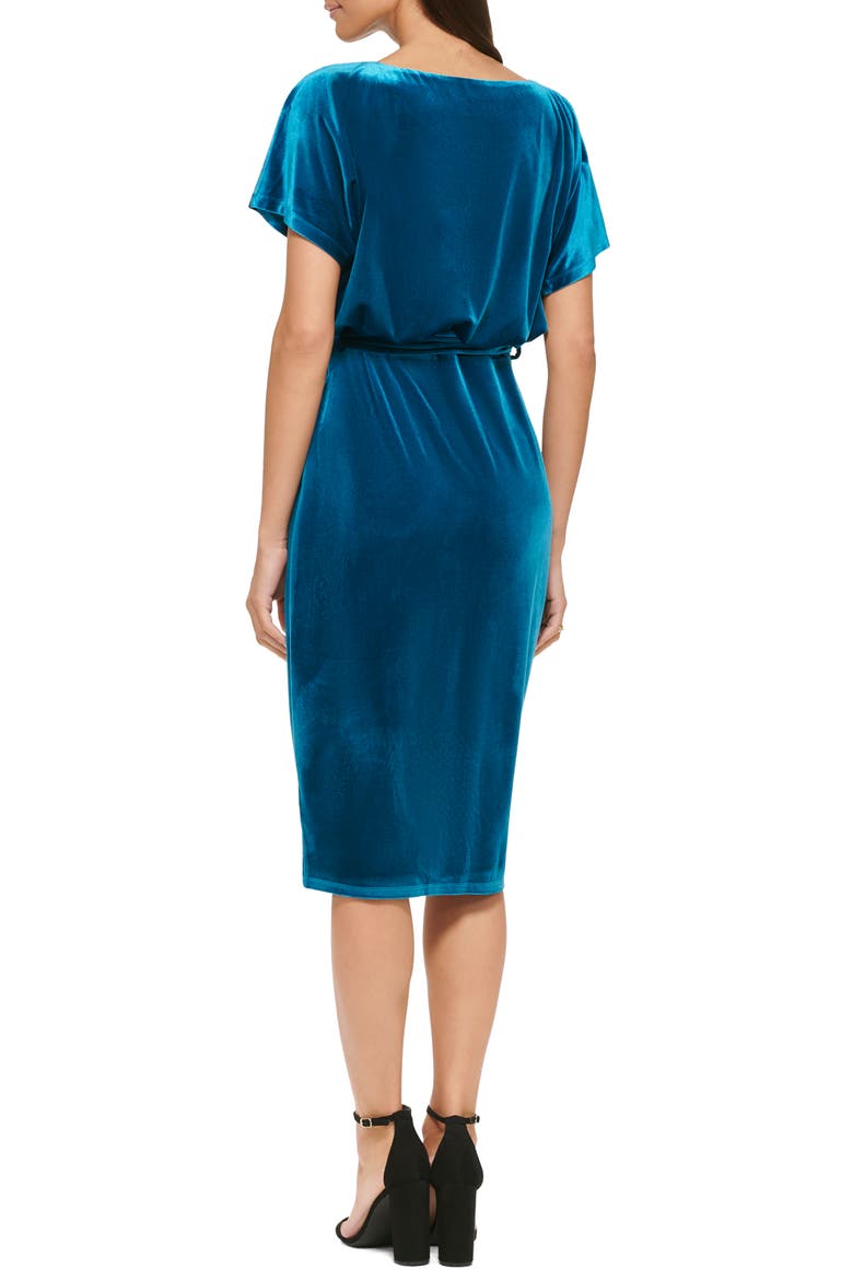 Stretch Velvet Faux Wrap Dress, Alternate, color, TEAL