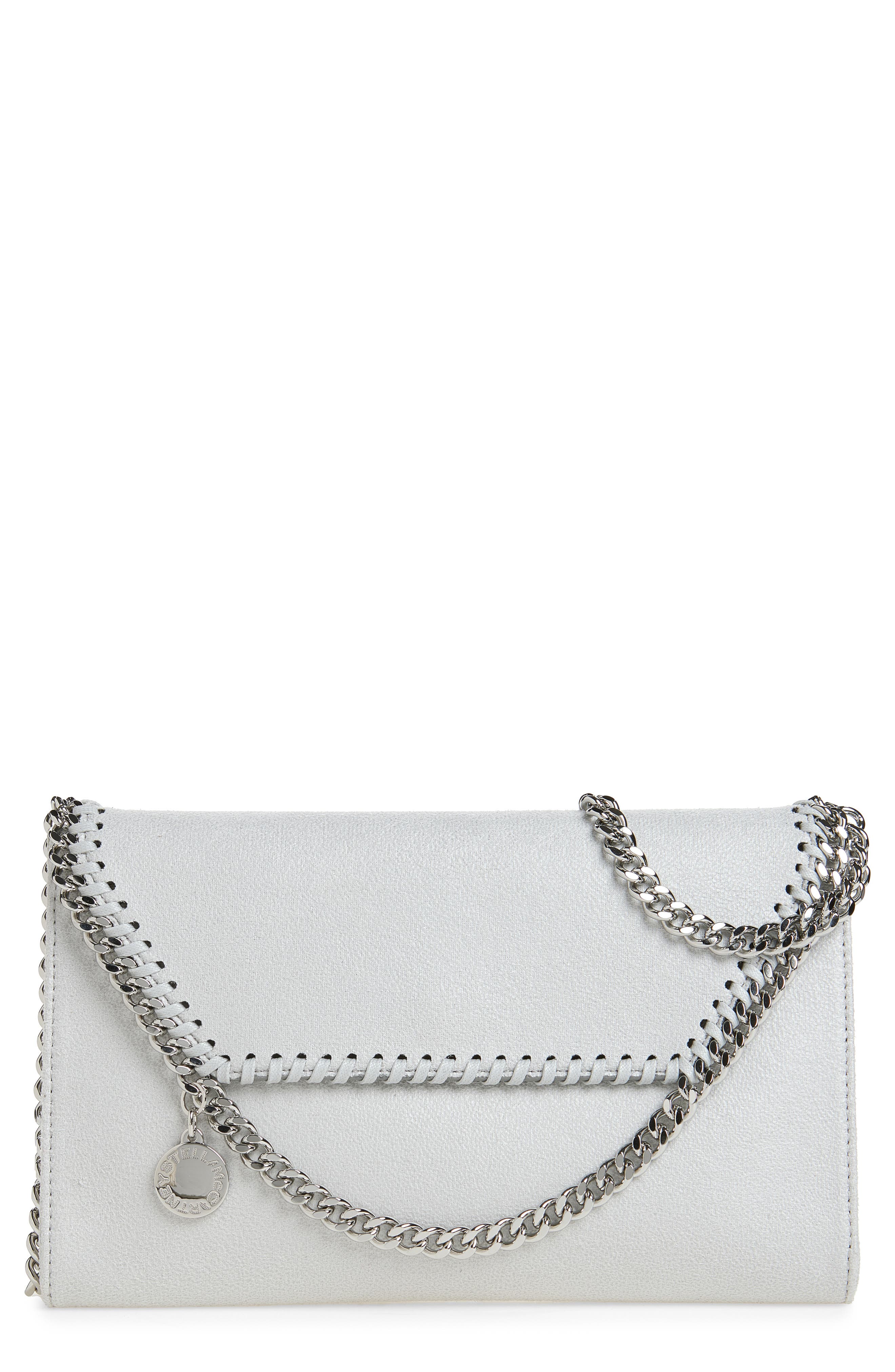 Falabella Shaggy Dear Faux Leather Wallet on a Chain, Main, color, PEARL GREY