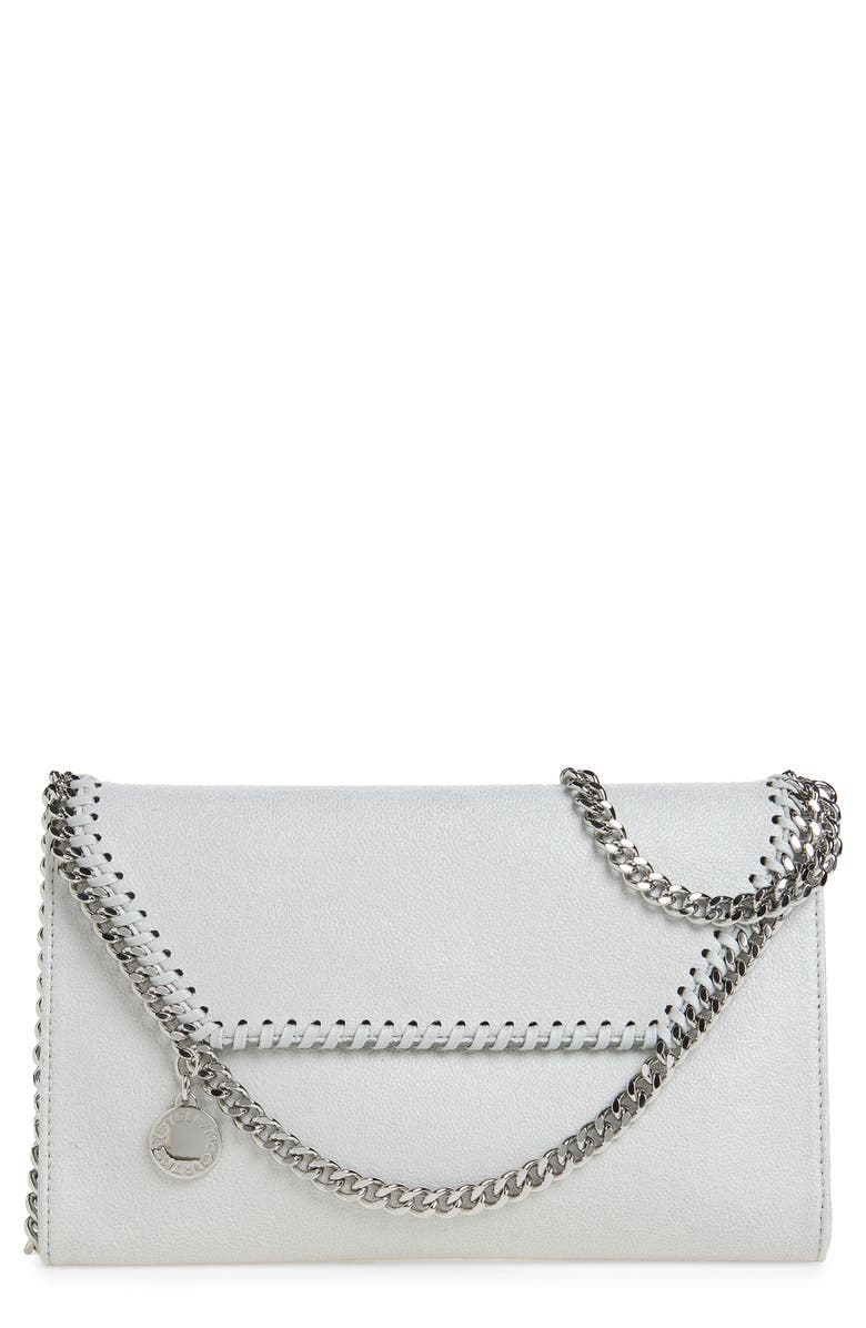 Stella McCartney Falabella Shaggy Dear Faux Leather Wallet on a Chain, Main, color, Pearl Grey
