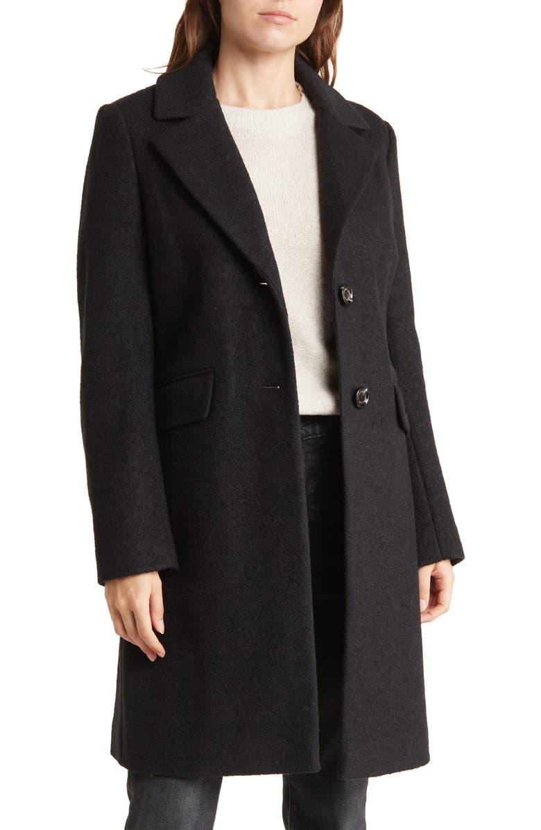Sam Edelman Reefer Notch Collar Wool Blend Coat, Main, color, 