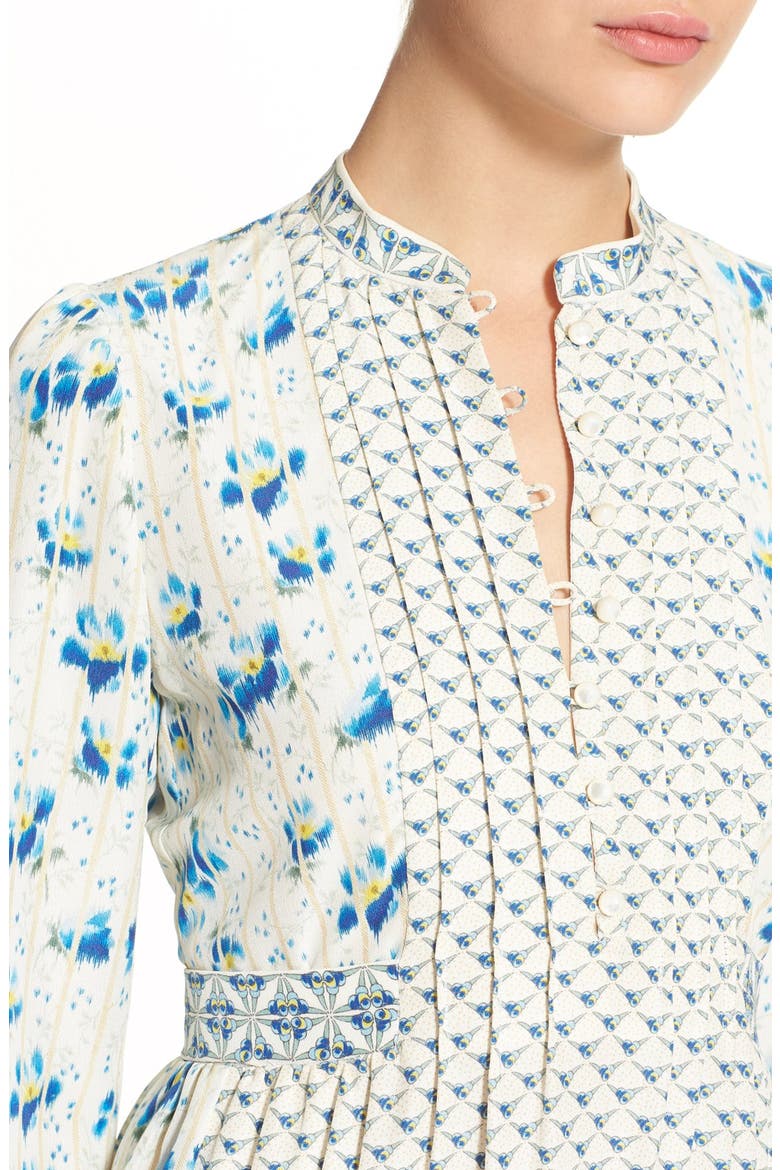 'Lauren' Print Silk Marocain Midi Dress, Alternate, color, WHITE/ BLUE