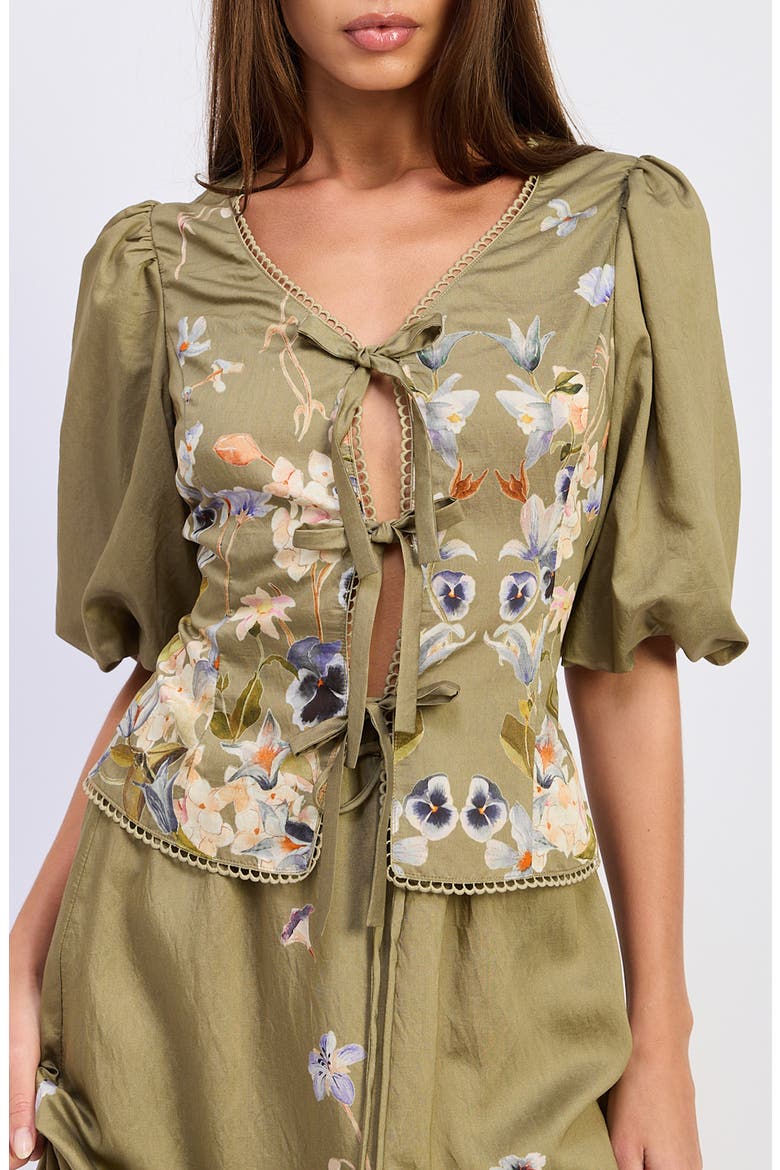 Yvette Floral Puff Sleeve Top, Alternate, color, OLIVE BLUE FLORAL