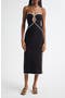 Contrast Detail Center Cutout Linen Blend Midi Dress
