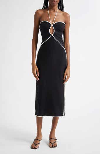 FARM Rio Contrast Detail Center Cutout Linen Blend Midi Dress