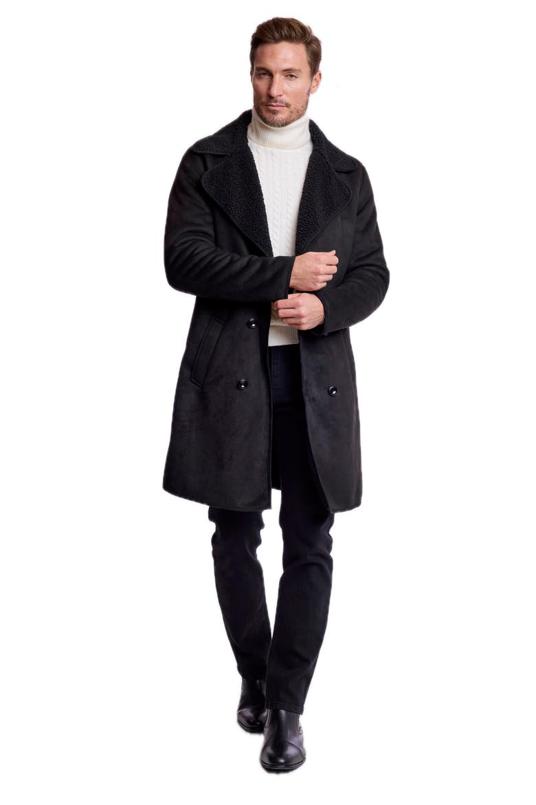 Double Breasted Faux Shearling Lined Overcoat, Alternate, color, BLACKOUT