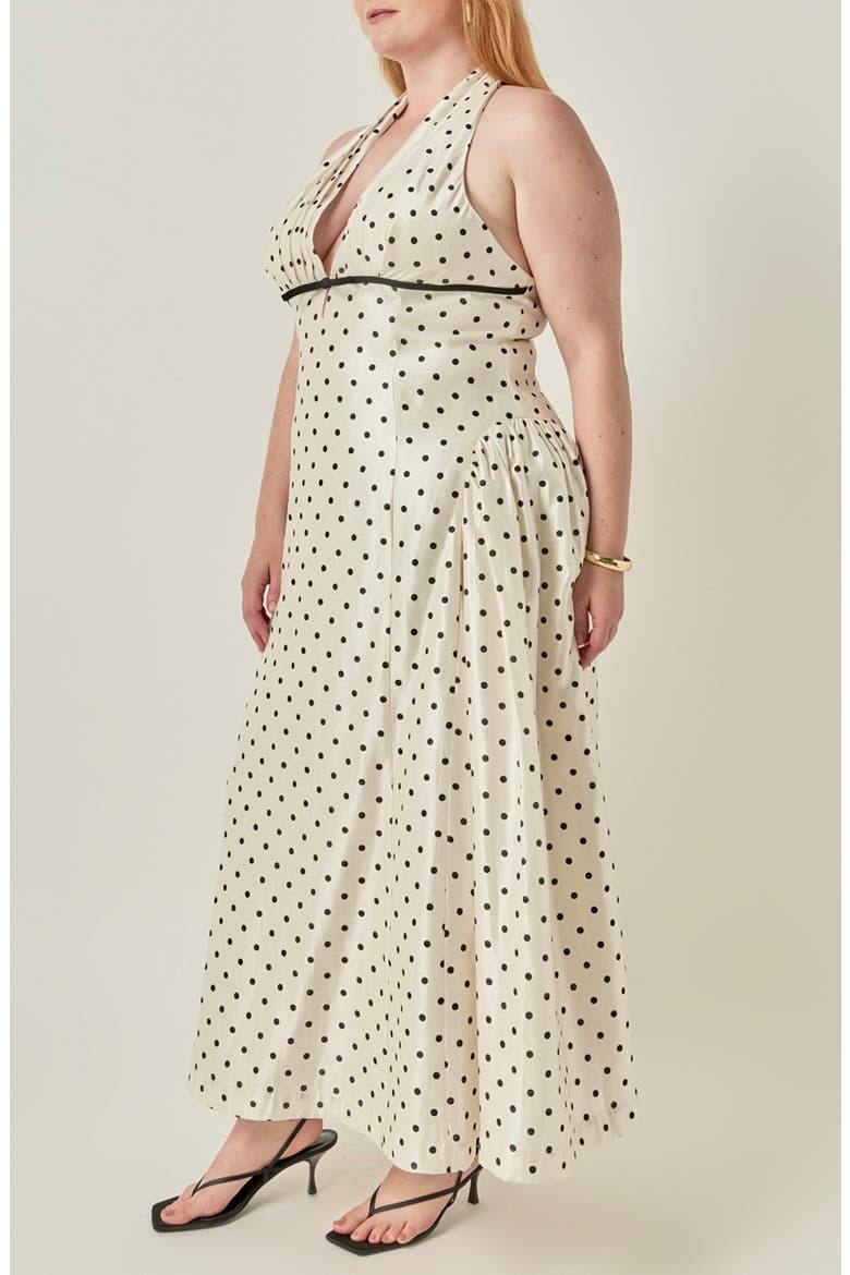 Halter Neck Polka Dot Maxi Dress, Alternate, color, OFF WHITE