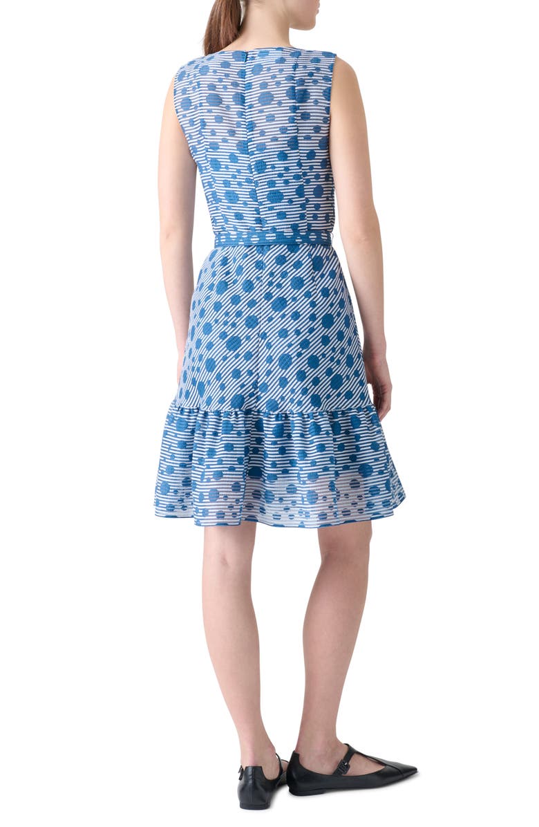 Akris punto Stripe Dot Belted Seersucker Dress, Alternate, color, Cream-Medium Blue