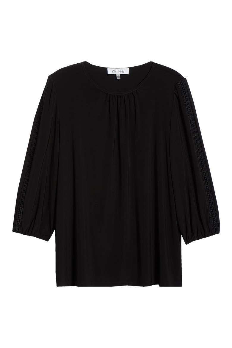 Lace Inset Sleeve Top, Alternate, color, BLACK
