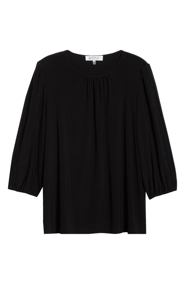 KASPER Lace Inset Sleeve Top, Main, color, Black