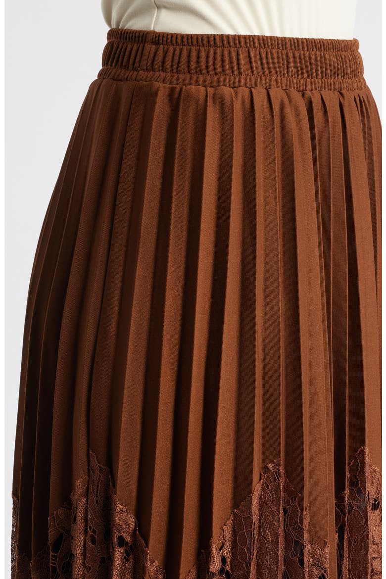 Sigrid Mixed Media Pleated Skirt, Alternate, color, BROWN
