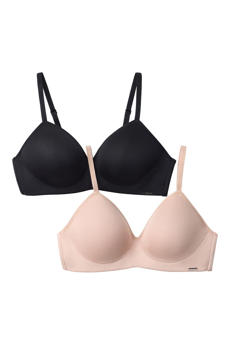 2-Pack Modern Micro Wire Free T-Shirt Bras, Main, color, SUNTAN/ BLACK