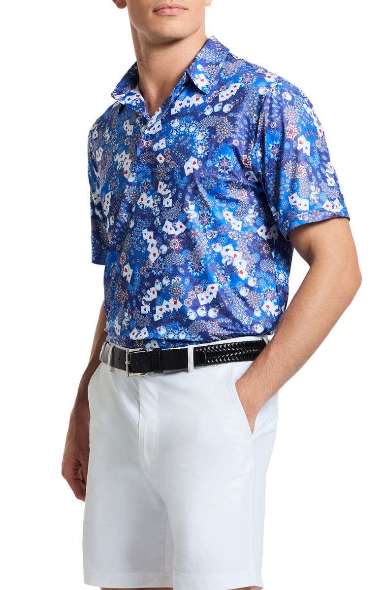 Robert Graham Ace of Skulls Classic Fit Print Performance Polo, Alternate, color, Blue