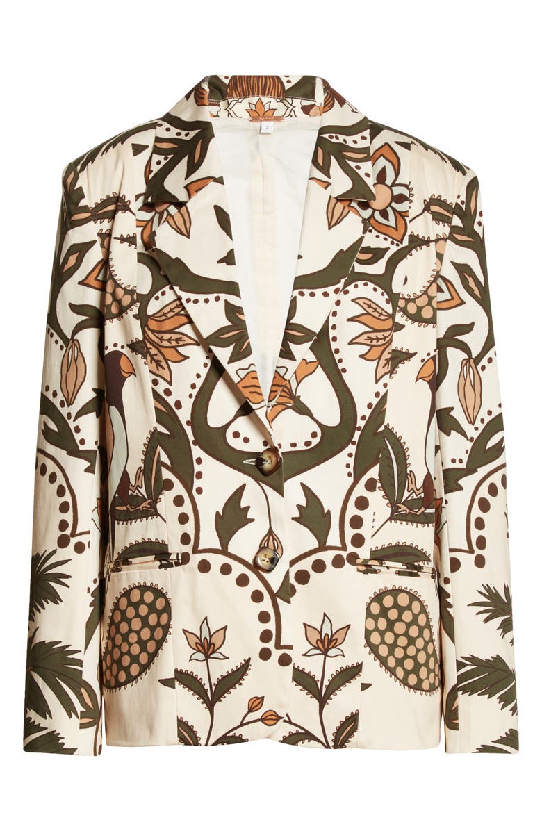 Johanna Ortiz Palm Print Stretch Organic Cotton Blazer, Alternate, color,
