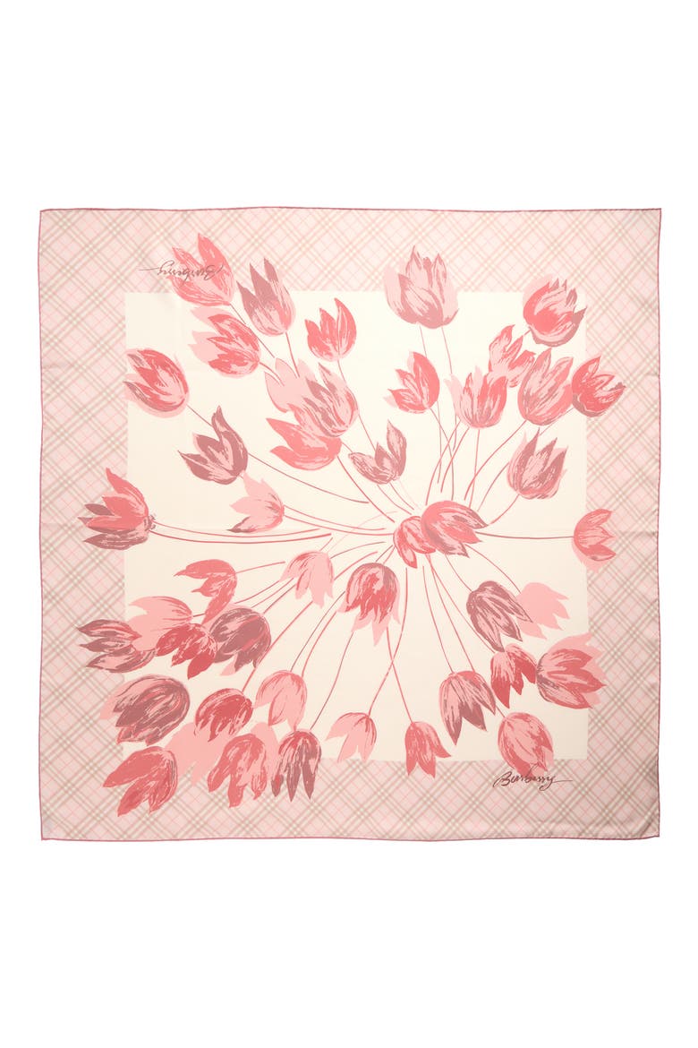Tulip Check Silk Twill Square Scarf, Main, color, QUARTZ PINK