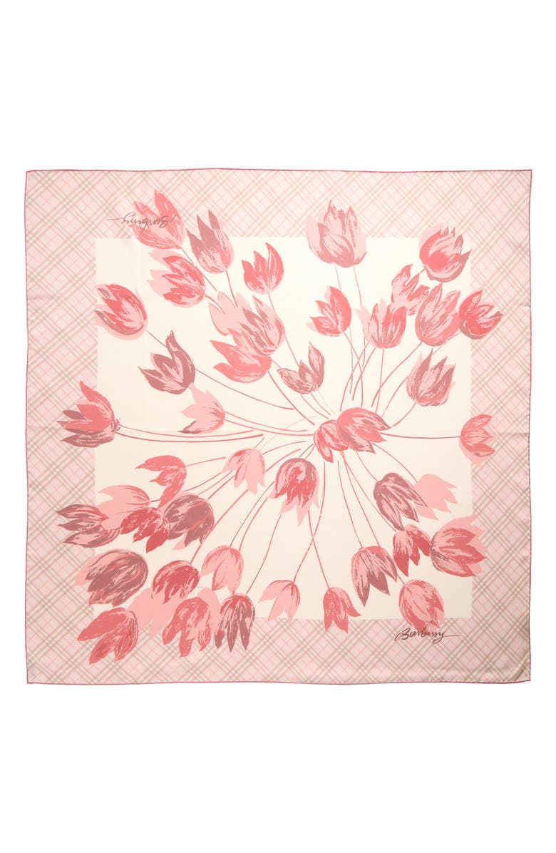 Burberry Tulip Check Silk Twill Square Scarf, Main, color, Quartz Pink