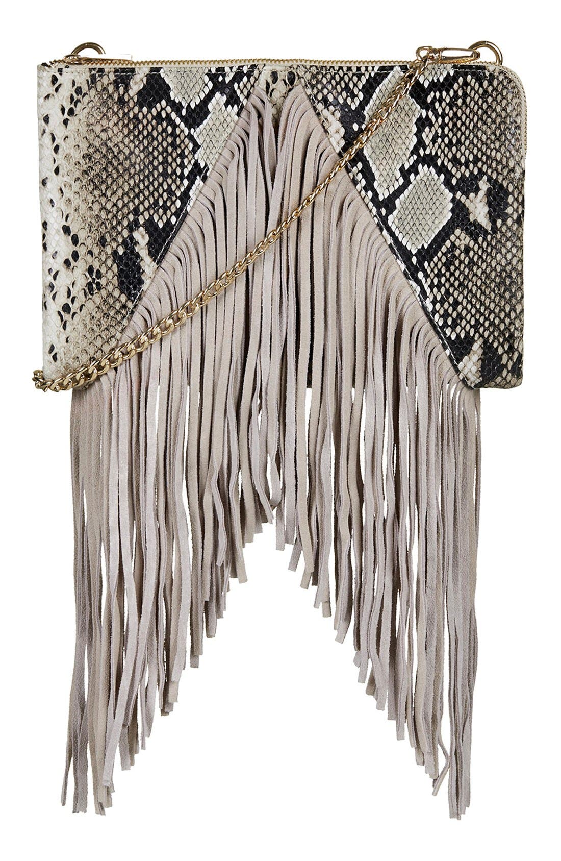 Faux Suede Fringe Crossbody Bag, Main, color, NUDE