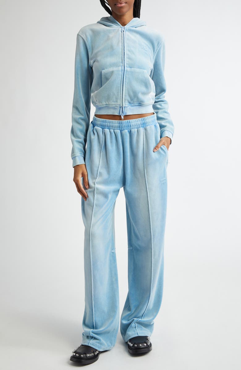 Alexander Wang Shrunken Velour Full Zip Hoodie, Alternate, color,