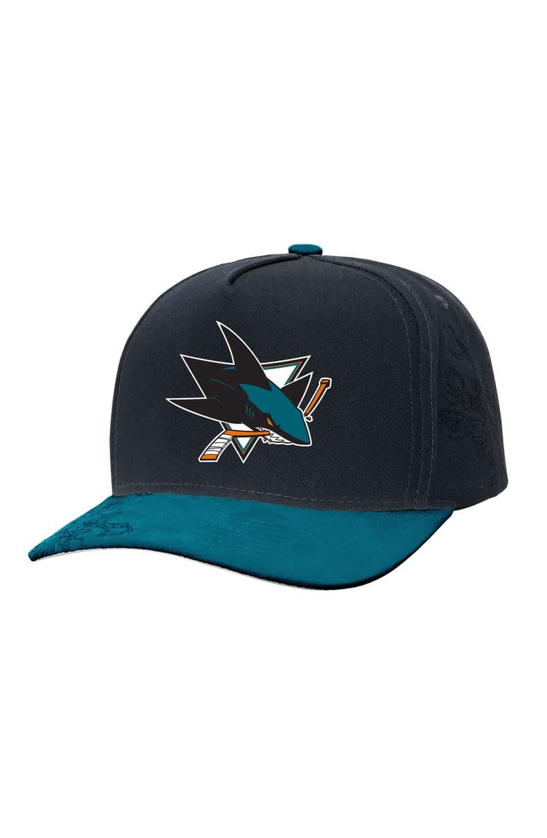 Mitchell & Ness Men's Mitchell & Ness Black/Teal San Jose Sharks May Flowers Pro Crown Adjustable Hat, Main, color, Black