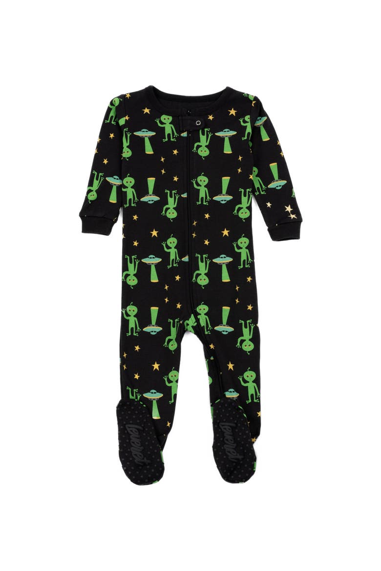 Footed Cotton Halloween Matching Family Pajamas, Fun Prints, Alternate, color, Alien