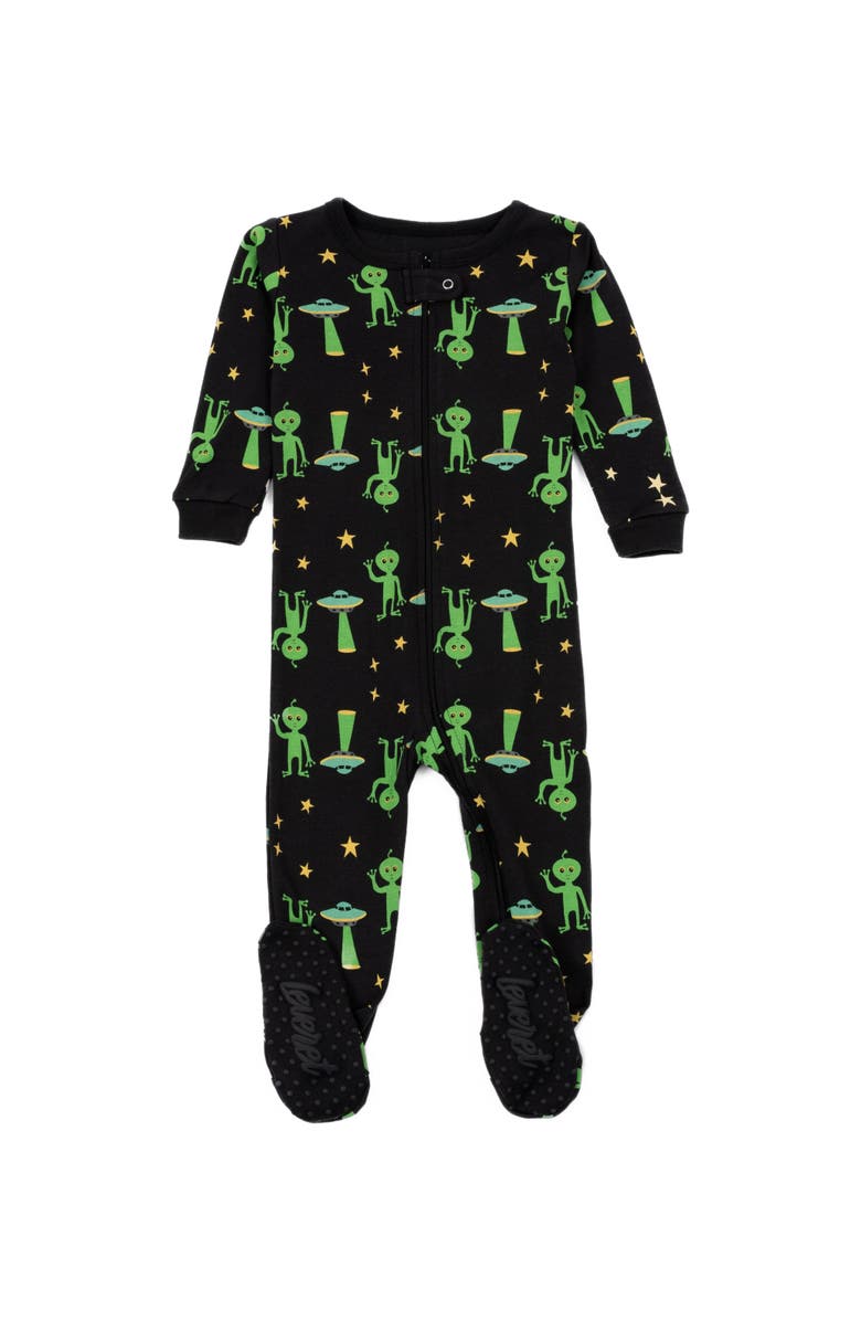 Leveret Footed Cotton Halloween Matching Family Pajamas, Fun Prints, Alternate, color, Alien
