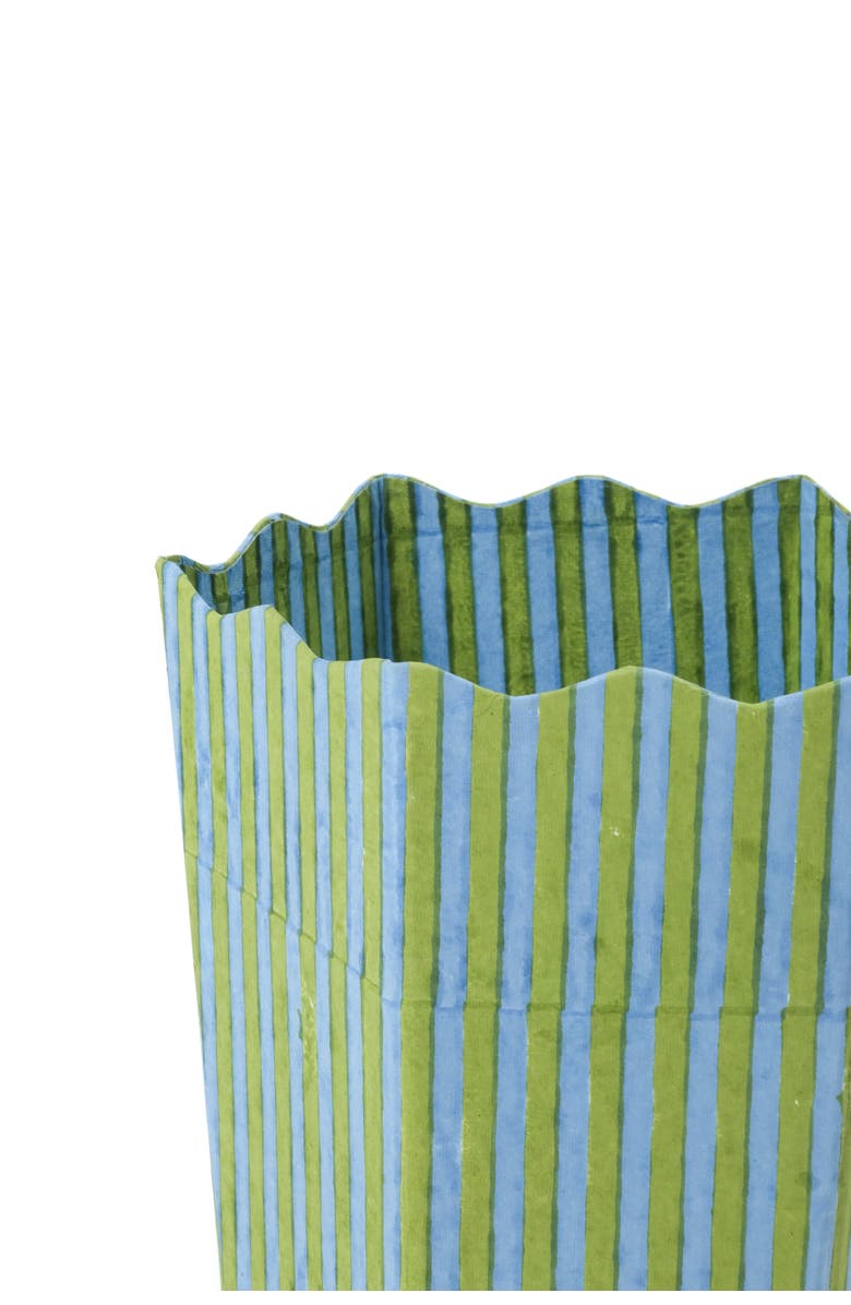 Inner Child Blockprint Scallop Waste Bin / Storage Bin, Alternate, color, Green And Blue Stripes