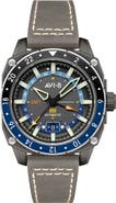 AVI-8 Hawker Hunter Atlas GMT Movement Leather Strap Watch, 44mm