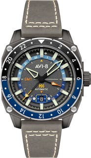 AVI-8 Hawker Hunter Atlas GMT Movement Leather Strap Watch, 44mm