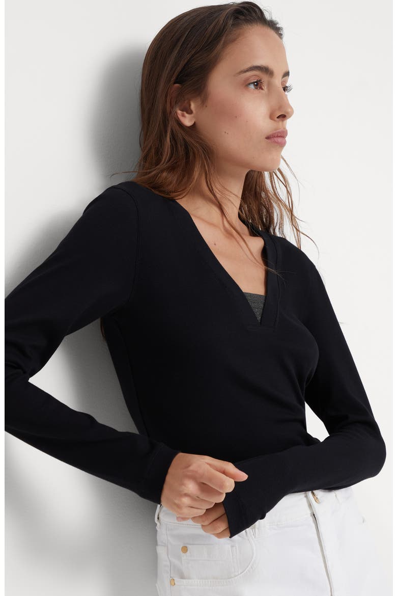 Ribbed jersey T-shirt, Alternate, color, Black