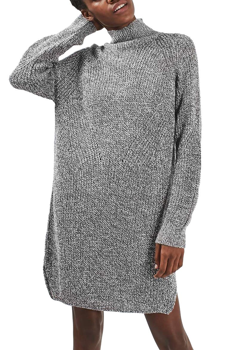 Grunge Funnel Neck Sweater Dress, Main, color, CHARCOAL