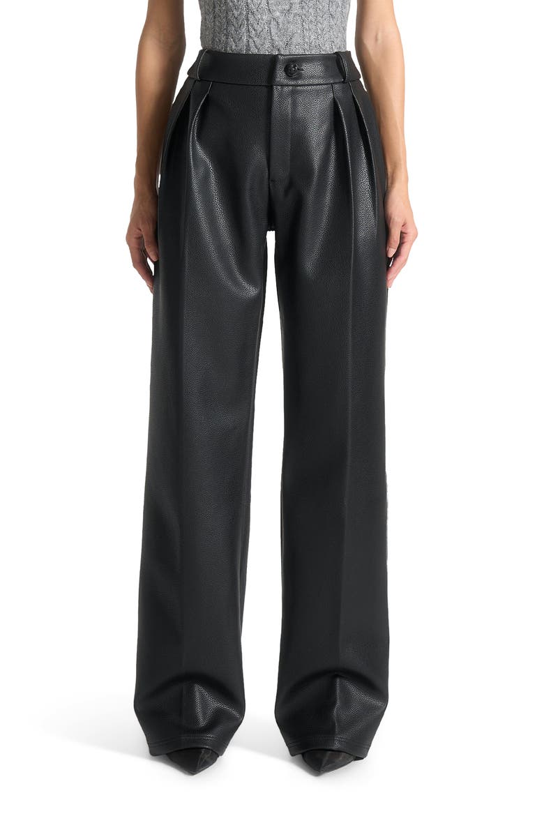 Olivia Pebbled Leather Pleated Stacked Trousers, Alternate, color, Black