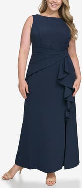 Eliza J Cascade Ruffle Sleeveless Gown