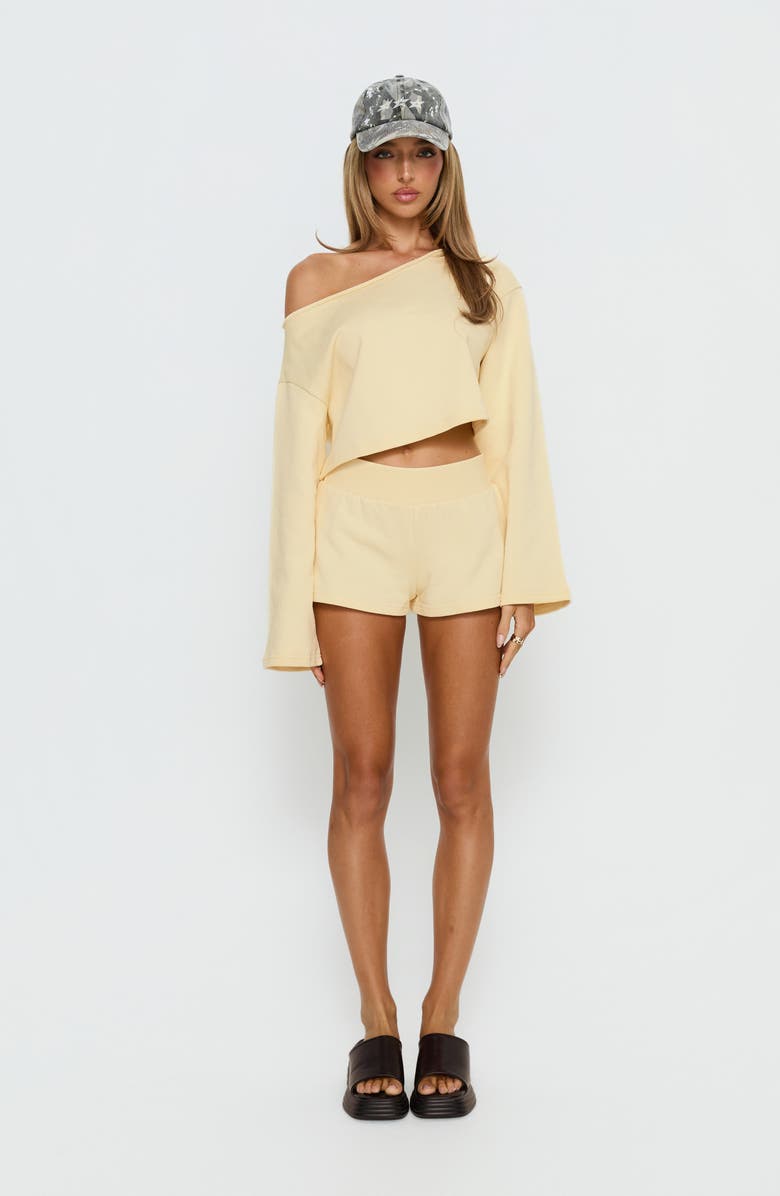Princess Polly Retreat Raw Edge One-Shoulder Sweatshirt, Alternate, color, Buttercream