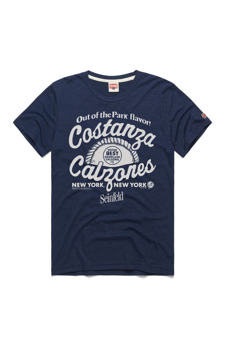 Homage Men's Homage Navy New York Yankees x Seinfeld Costanza's Calzones T-Shirt, Main, color, Navy