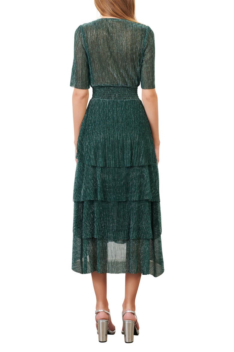 Metallic Thread Plunge Neck High/Low Dress, Alternate, color, GREEN