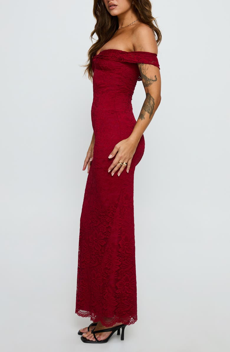 Princess Polly Anabeila Off the Shoulder Lace Mermaid Gown, Alternate, color, Red