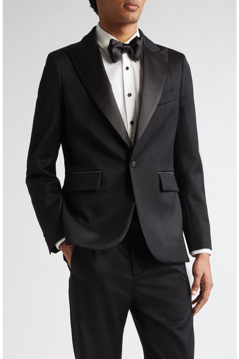 Barathea Peak Lapel Wool Tuxedo Jacket, Main, color, BLACK