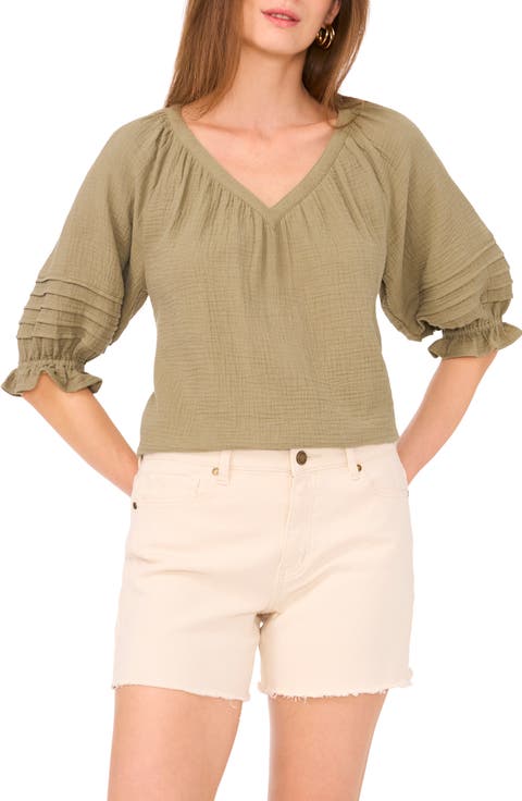 Cotton Gauze Puff Sleeve Top
