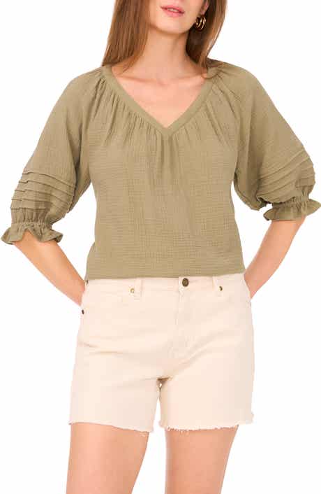 Two by Vince Camuto Cotton Gauze Puff Sleeve Top
