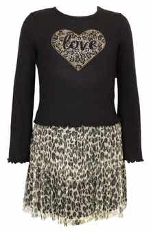 Zunie Kids' Leopard Heart Twofer Dress
