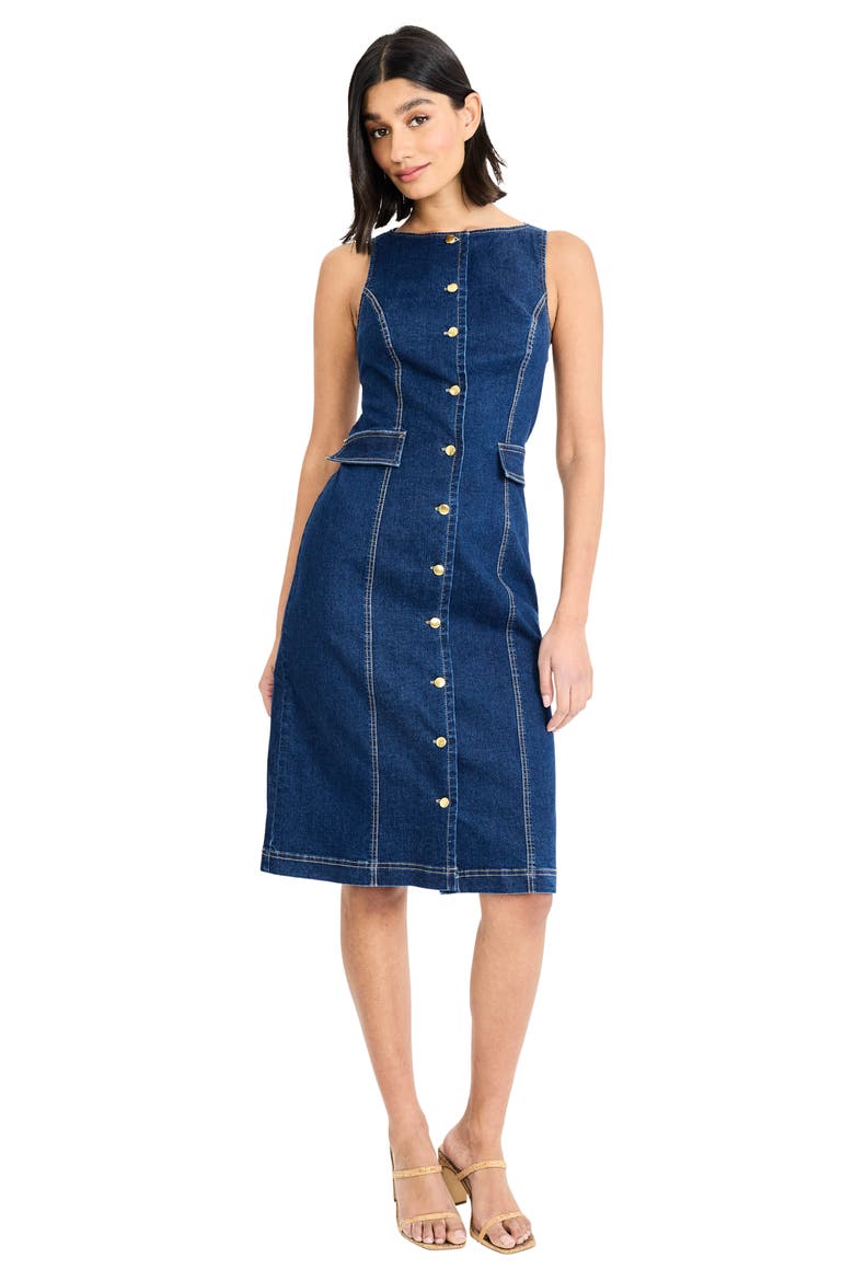 Sleeveless Denim Sheath Dress, Alternate, color, DARK DENIM