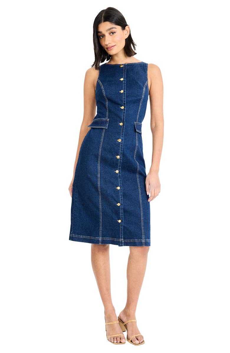 Maggy London Sleeveless Denim Sheath Dress, Alternate, color, Dark Denim